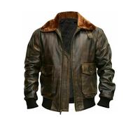 Mens G1 Flight Leather Bomber Jacket Brown Vintage Aviator RAF Distressed Sheepskin
