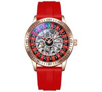Mens Gambling Automatic Mechanical Skeleton Hollow Waterproof Luminous Watch Stainless Steel Band Self Winding Roulette Wheel Business Casual Wristwatch, Red-Silicone, Fashion, Stylish, Casual, Cool