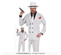 Mens Gangster Costume 1920s White Pin Stripe Suit Adults Mafia Fancy Dress M-XL