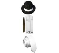 MENS GANGSTER PIMP THEME WHITE BLACK HAT BRACES TIE CIGAR 1920'S PARTY OUTFIT (White Costume Black Hat)