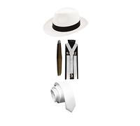 MENS GANGSTER PIMP THEME WHITE BLACK HAT BRACES TIE CIGAR 1920'S PARTY OUTFIT (White Full Costume)