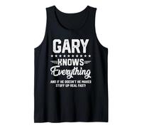 Mens Gary Knows Everything Funny Name Personalized Jokes Tank Top