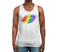 Mens Gay Pride Vest Rainbow Lips Kiss LGBTQ Queer Rainbow Flag Top, White, Medium