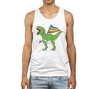 Mens Gay Pride Vest with Rainbow T Rex Dinosaur LGBTQ for Him Men Guys Queer Festival Boyfriend Parade Gift, M, White
