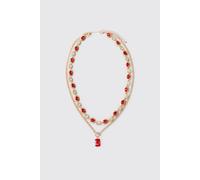 Men's Gem Pendant Mock Pearl Layered Chain Necklace | Gold | BOOHOOMAN