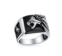 Men's Gemstone Large Roaring Black Onyx Lion Head Ring For Men Solid Oxidized .925 Sterling Silver Handmade In Turkey