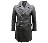 Infinity Men's General Long Black German Naval Leather Coat 5XL