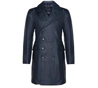 Men's General Long Black WW2 Military German Naval U-Boat Leather Trench Overcoat L