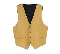 Mens Gentlemens Plays Suede Retro V Neck Solid Color Pocket Button Leather Vest Vest Chef Coat Men Short Sleeve (Khaki, XXL)