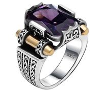 Mens Genuine 925 Sterling Silver Solid Accented Bronze Red Rubine Stone Faceted Vintage Ottoman Style Turkish Gemstone Artificial Amethyst