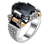 Mens Genuine 925 Sterling Silver Solid Accented Bronze Red Rubine Stone Faceted Vintage Style Turkish Ottoman Artificial Gemstone Black Ring