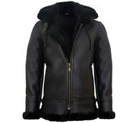 Men's Genuine Black Brown Leather Sheepskin Flying Hooded Bomber B3 Aviator Pilot Jacket L