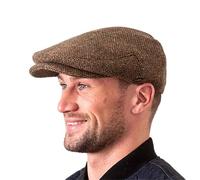 Men's Genuine Irish Newsboy Driving Cap, 100% Wool Tweed Made in Ireland Co. Kerry, Brown Fleck, M