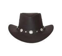 Mens Genuine Leather Aussie Cowboy Western Style Bush Hat Black with Leather Band Concho - XS