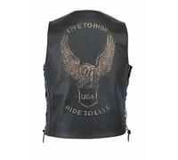 Men's Genuine Leather Biker Motorcycle Waistcoat - Embellished Eagle Design Vest (UK, Alpha, 4XL, Regular, Regular, Black)