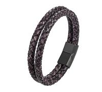 Mens Genuine Leather Bracelet Handmade Double Layer Leather Cuff Wristband With Magnetic Clasp Charming Vintage Jewellery For Dad Him Husband Grey 23Cm