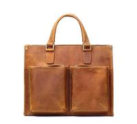Mens Genuine Leather Briefcase14 Inch Laptop Carrying Case Vintage Top-Handle Satchel Computer Portfolio Handbags (Brown,L38xW9xH30cmL14.96”×W3.54”×H11.81”)