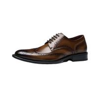 Mens Genuine Leather Brogue Shoes Gentleman Style Dress Shoes Classic Wedding Oxfords Business Formal Shoes for Men(Brown,9)