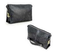 Mens Genuine Leather Clutch Bag Wrist Wallet with Wrist Strap & Anti-Theft Lock, Casual Phone Zipper Handbag Organizer Bag Large Capacity Wristlet Purse for Business Travel Outdoor or Gift Blue