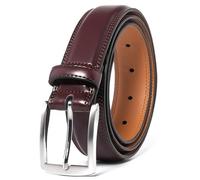 Men's Genuine Leather Dress Belt, 8 Colors, 1 3/8" Single Prong Buckle, 1 Wine Red, 36