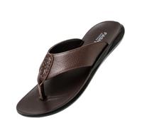 Men's Genuine Leather Flip Flops Non-Slip EVA Sole Summer Casual