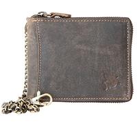 Men's Genuine Leather Metal Zip-Around RFID Genuine Leather Wallet with Chain