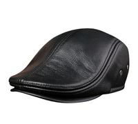 Men's Genuine Leather Newsboy Cap, Flat Cap with Ear Protection, Classic Ivy Style, Flat Cap Style,Newsboy Style, Leather Newsboy hat, Leather hat (UK, Alpha, 3XL, Black)