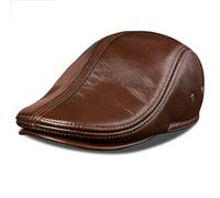 Men's Genuine Leather Newsboy Cap, Flat Cap with Ear Protection, Classic Ivy Style, Flat Cap Style,Newsboy Style, Leather Newsboy hat, Leather hat (UK, Alpha, M, Brown)