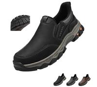 Men's Genuine Leather Outdoor Orthopedic Loafers, Enjerr Orthopedic Shoes Men - Arch Support, Mens Casual Boots with Arch Support Slip On (Black,42EU)