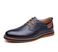 Men's Genuine Leather Oxford Shoes Business Formal Lace Up Dress Shoes With Memory Foam Insole For Office Occasions(Blue,5.5 UK)