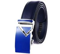 Men's Genuine Leather Ratchet Belt, 3.5 cm Width, Automatic Zinc Alloy Buckle, Black, Red,brown,White, Blue, Black and brown (Blue)
