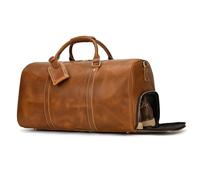Men's Genuine Leather Travel Bag Large Cow Leather Weekend Bag Overnight Messenger, 9423 light brown-55 cm, 21.65 x 10.63 x 11.02 cm, Retro