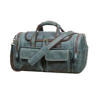 Mens Genuine Leather Travel Duffles, Large Capacity Top-Handle Overnight Weekender, Vintage Luggage Bag, Sports Gym Duffel (Peacock Blue,L46xW20xH25cmL18.11”×W7.87”×H9.84”)