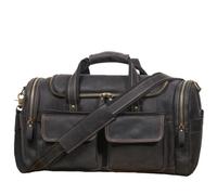 Mens Genuine Leather Travel Duffles, Large Capacity Top-Handle Overnight Weekender, Vintage Luggage Bag, Sports Gym Duffel (Black,L46xW20xH25cmL18.11”×W7.87”×H9.84”)