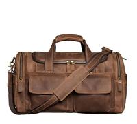 Mens Genuine Leather Travel Duffles, Large Capacity Top-Handle Overnight Weekender, Vintage Luggage Bag, Sports Gym Duffel (Brown,L46xW20xH25cmL18.11”×W7.87”×H9.84”)