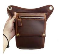 Men's Genuine Leather Waist Belt Bag Messenger Shoulder Bags Travel Motorcycle Riding Fanny Pack Thigh Drop Leg Bag for Motorcycling(Red Brown)