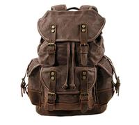 Mens Genuine Leather-Waxed Canvas Backpack Shoulder Rucksack, Vintage Mountaineering Travel Bag, Heavy Duty, Waterproof, Highly Spacious Bag for Traveling, Outdoor, Weekender Sports Accessories