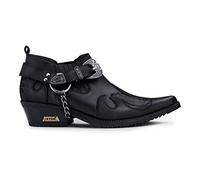 Mens Genuine Leather Western Shoes Pattern Metal Chain Belt Heel Dancing - Black 7