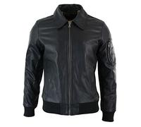 Mens Genuine Real Leather Harrington Bomber MA1 Classic Pilot MOD Jacket Black