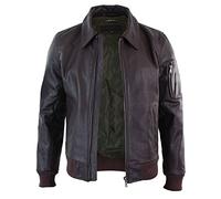 Mens Genuine Real Leather Harrington Bomber MA1 Classic Pilot MOD Jacket Burgundy