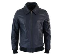 Mens Genuine Real Leather Harrington Bomber MA1 Classic Pilot MOD Jacket Navy