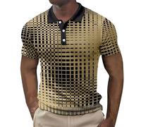Men's Geometric Grid Polo Shirt Short Sleeve Novelty Optical Illusion Graphic Tops Casual 3D Printed Golf T-Shirts