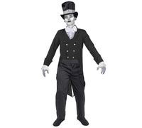 Adult Men’s Corpse Groom Halloween Fancy Dress Costume - Tattered Grey Suit with Shirt, Tie & Top Hat - Scary Undead Outfit for Horror Party & Trick or Treat - XX-Large