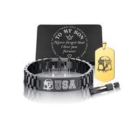 Men's Gift Box, Personalized Stainless Steel Men's Strap Bracelet, Pendant Necklace, Black Stainless Steel Box, Inspirational Gift or Birthday Gift for Dads, Sons, Boyfriends and Athletes（Black-USA）