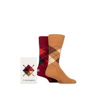 Men's Gift Boxed Socks Argyle Diamond Pattern Soft Cotton 2 Pair Pack Burlington