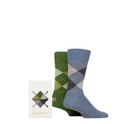 Men's Gift Boxed Socks Argyle Diamond Pattern Soft Cotton 2 Pair Pack Burlington