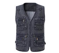 Mens Gilet Denim Waistcoat Safari Multi Pocket Fishing Hunting Hiking Vest Jacket Breathable Photography Top Outdoor Quick Drying Travel Outerwear Sleeveless Lightweight Gilet with Multi-pocket