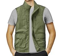 Mens Gilet Field Pofessional Emergency Field Multi Pocket Fishing Vest Casual Loose Zipper Linen Utility Vest Jacket Comfort Lightweight Camping Travelling Hiking Mens Gilet (04-Green, XXXXL)