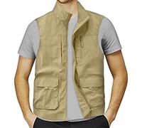 Mens Gilet Field Pofessional Emergency Field Multi Pocket Fishing Vest Casual Loose Zipper Linen Utility Vest Jacket Comfort Lightweight Camping Travelling Hiking Mens Gilet (04-Khaki, XL)