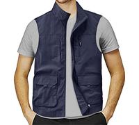 Mens Gilet Field Pofessional Emergency Field Multi Pocket Fishing Vest Casual Loose Zipper Linen Utility Vest Jacket Comfort Lightweight Camping Travelling Hiking Mens Gilet (04-Blue, XL)
